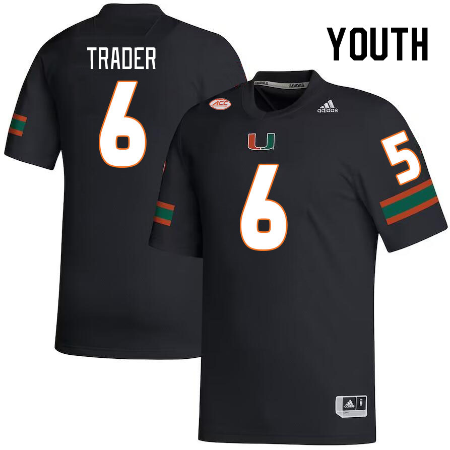 Youth #6 Joshisa Trader Miami Hurricanes College Football Jerseys Stitched-Black
